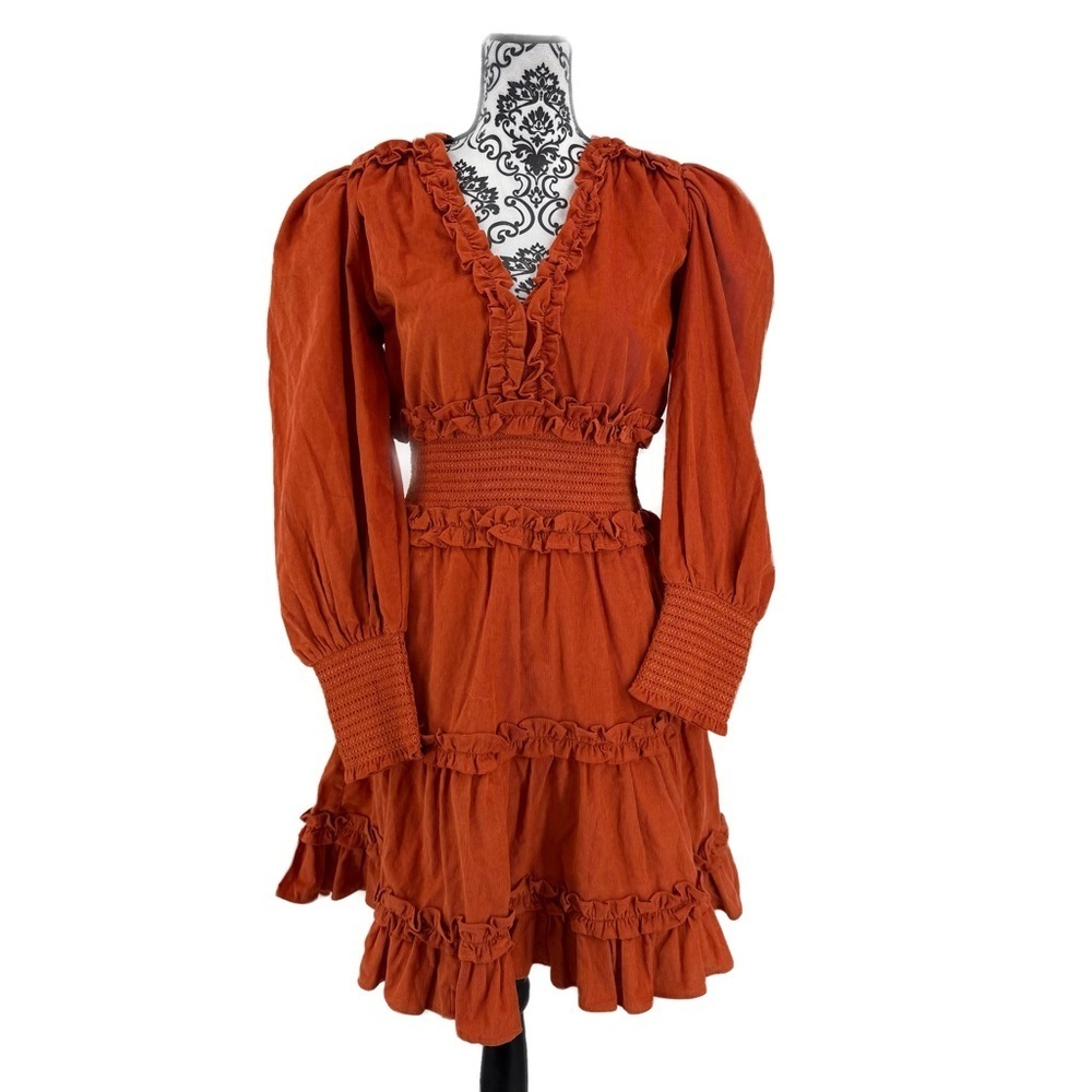 House of Harlow 1960 x Nicole Richie 100% Cotton Rust Ruffle Boho Mini Dress, S
